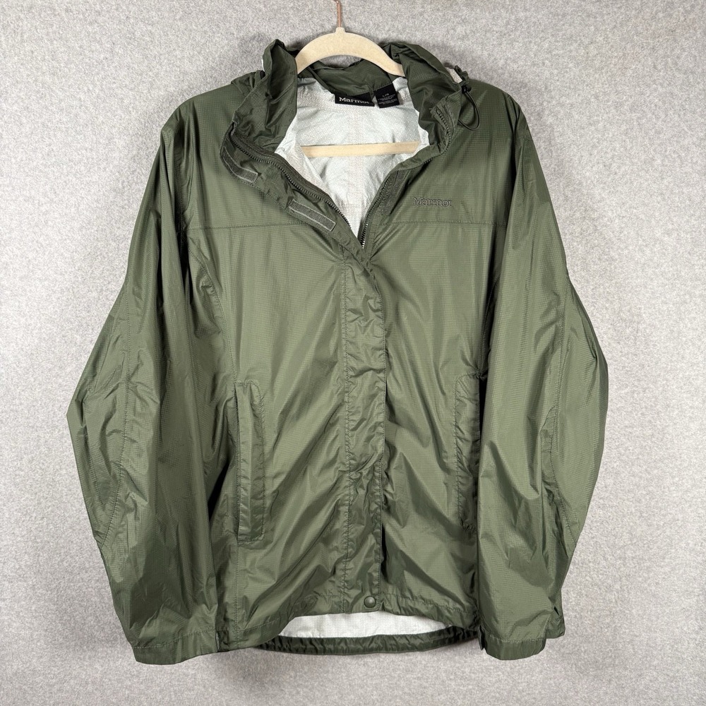 Marmot Rain Jacket Womens Large Green Zip Up Waterproof
